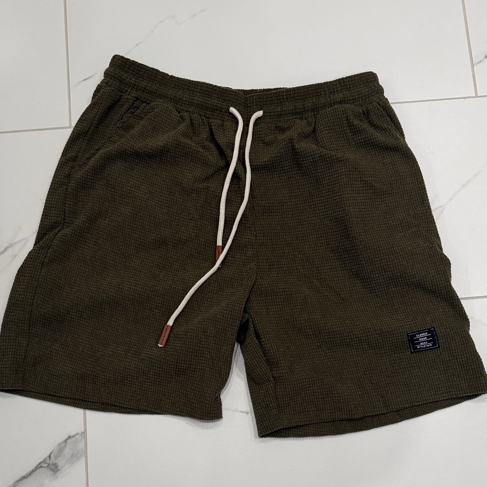 Men's Olive Waffle Knit Drawstring Shorts